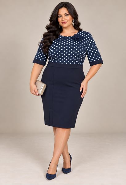 Picture of ELEGANT NAVY DRESS WITH A POLKA-DOT BODICE